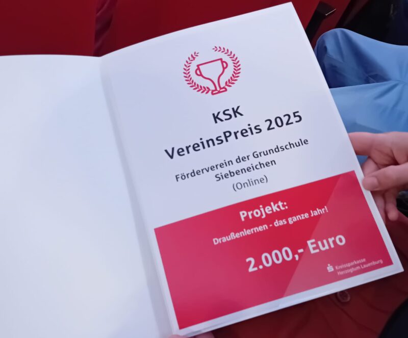 Vereinspreis für die Grundschule Siebeneichen mit Preisgeld von 2000 Euro